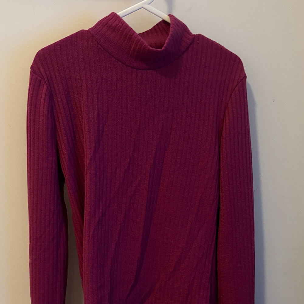 SHEIN Ribbed Cowl Neck Sweater - Deep Pink